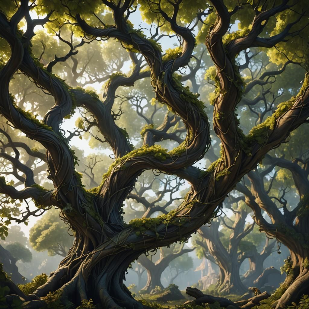 Sycamore Vines: Detailed Matte Painting in Deep Color