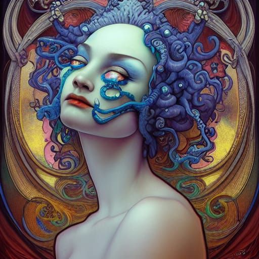Eldritch Clown Portrait in Art Nouveau Style