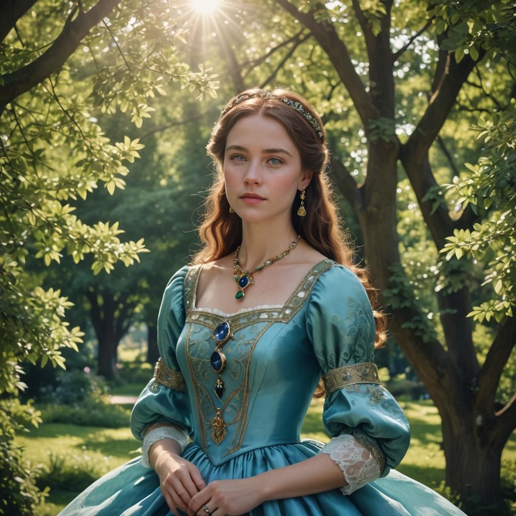 Queen in Blue Dress with Divine Light