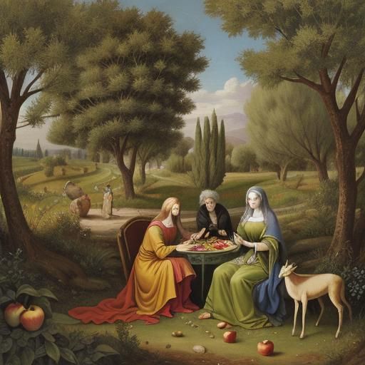 Eve Offers Apple to Adam in Olive Garden