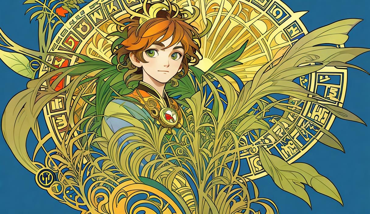 Cute Chibi Boy in Art Nouveau Style
