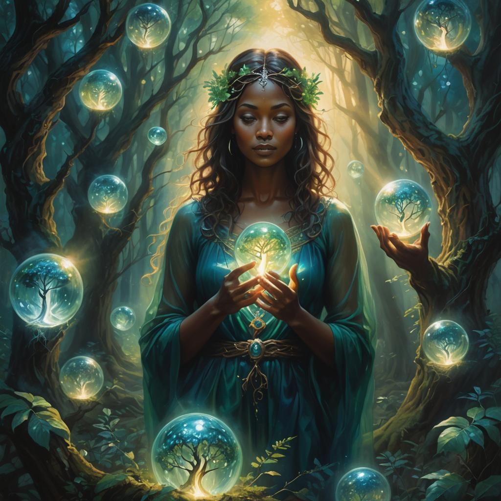 Mystical Woman in Dreamy Forest: Surreal Magical Realism