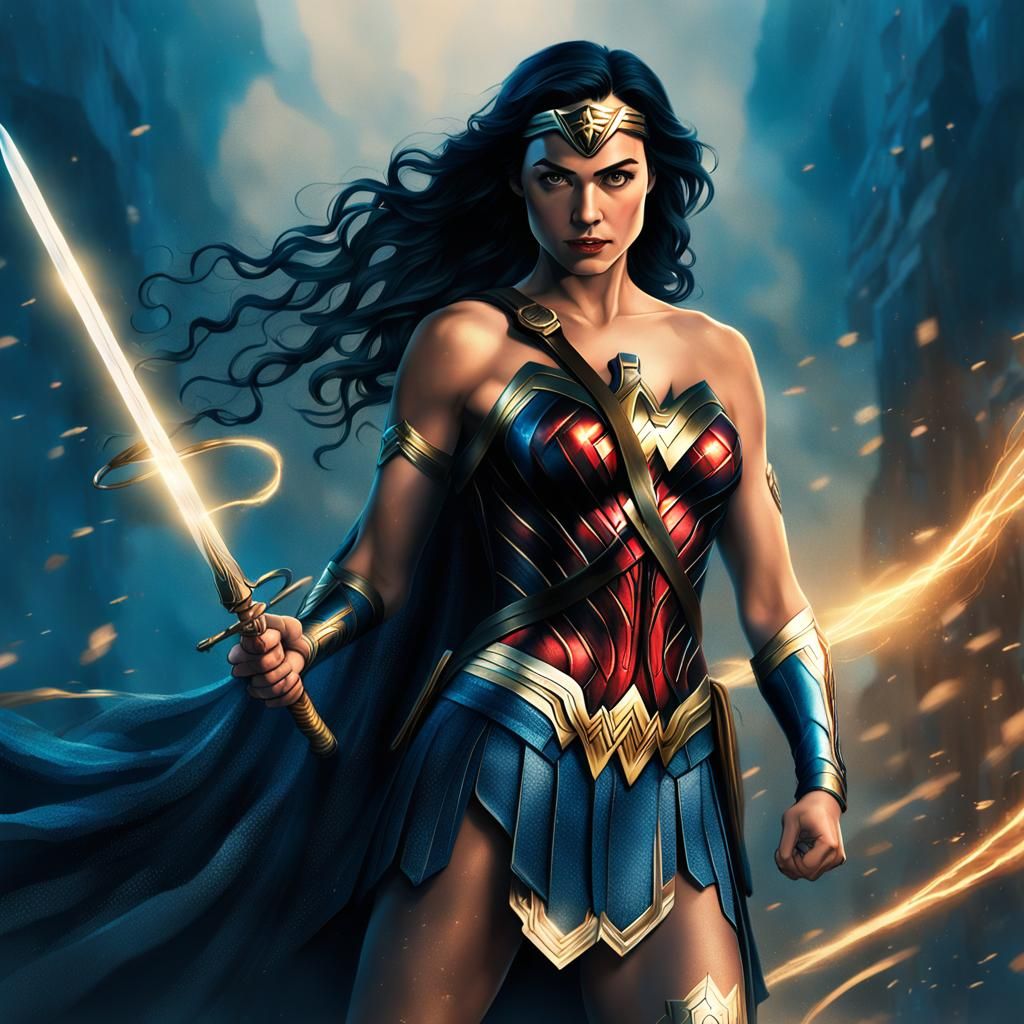 Wonder Woman with Sword in Fantasy Art Style
