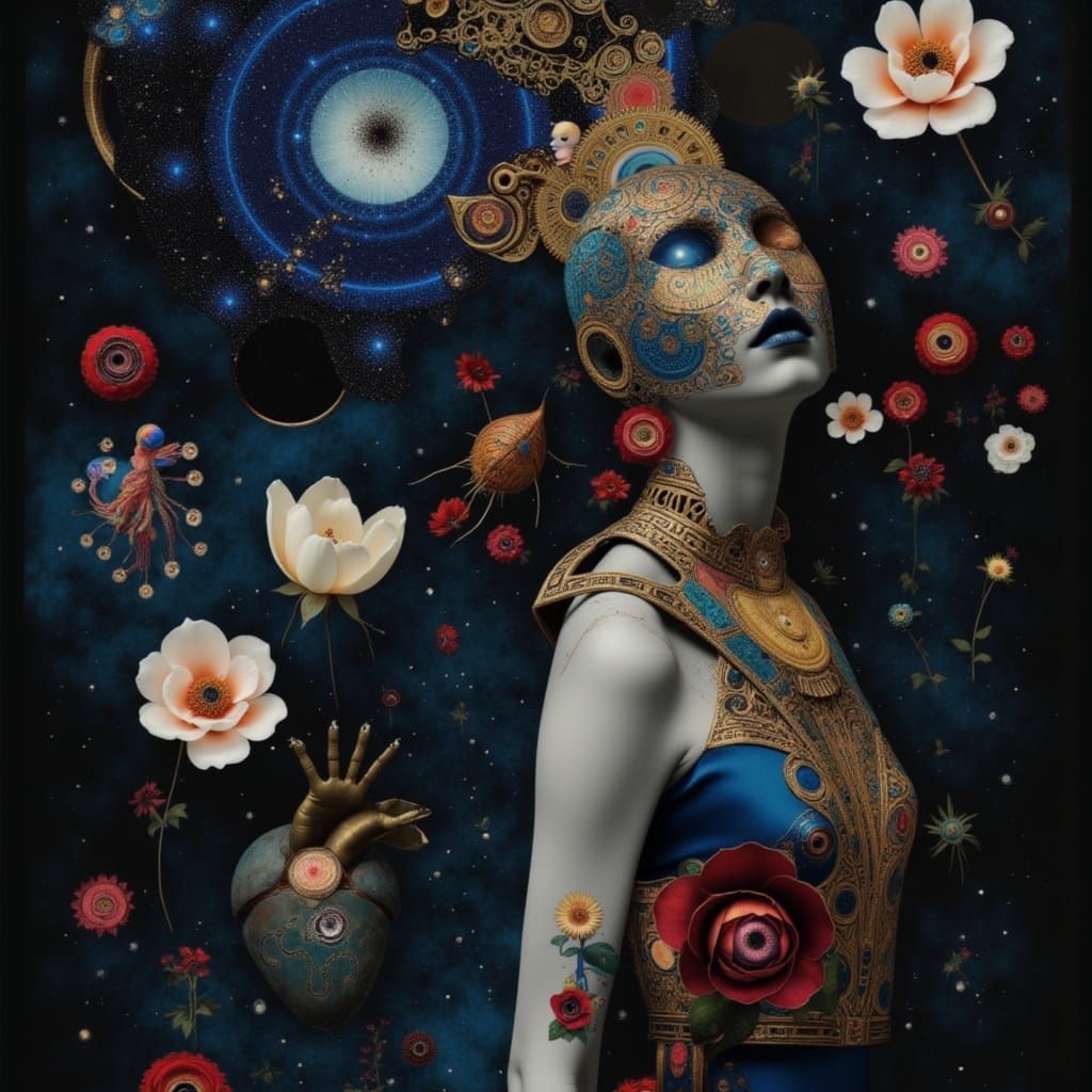 Ethereal Lapis Lazuli Woman with Biomechanical Gold Accents