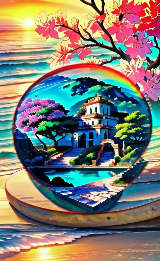 Mediterranean Terrace Overlooking Turquoise Sea Digital Art