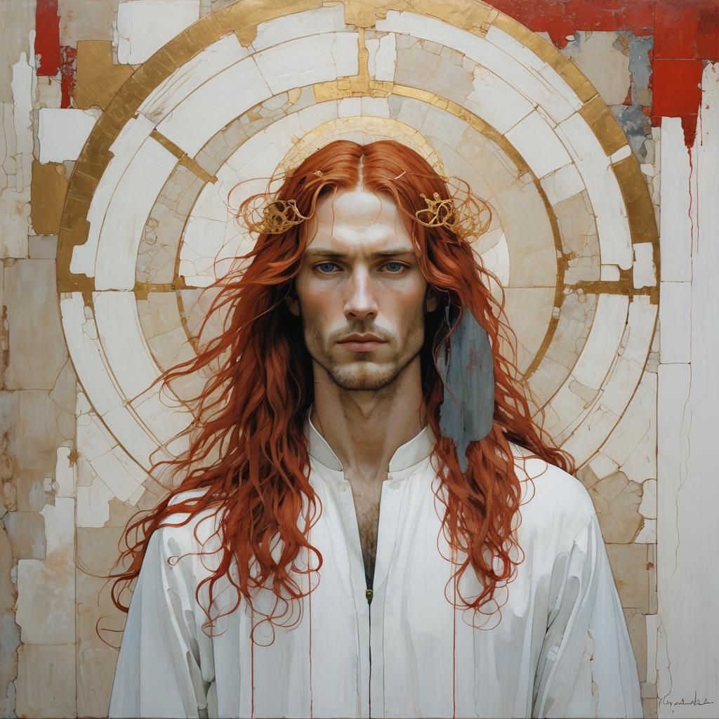 Handsome Man with Red Hair and Golden Halo