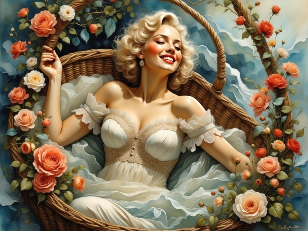 Marilyn Monroe in Gouache Style by Turner, Van Gogh and Mori...