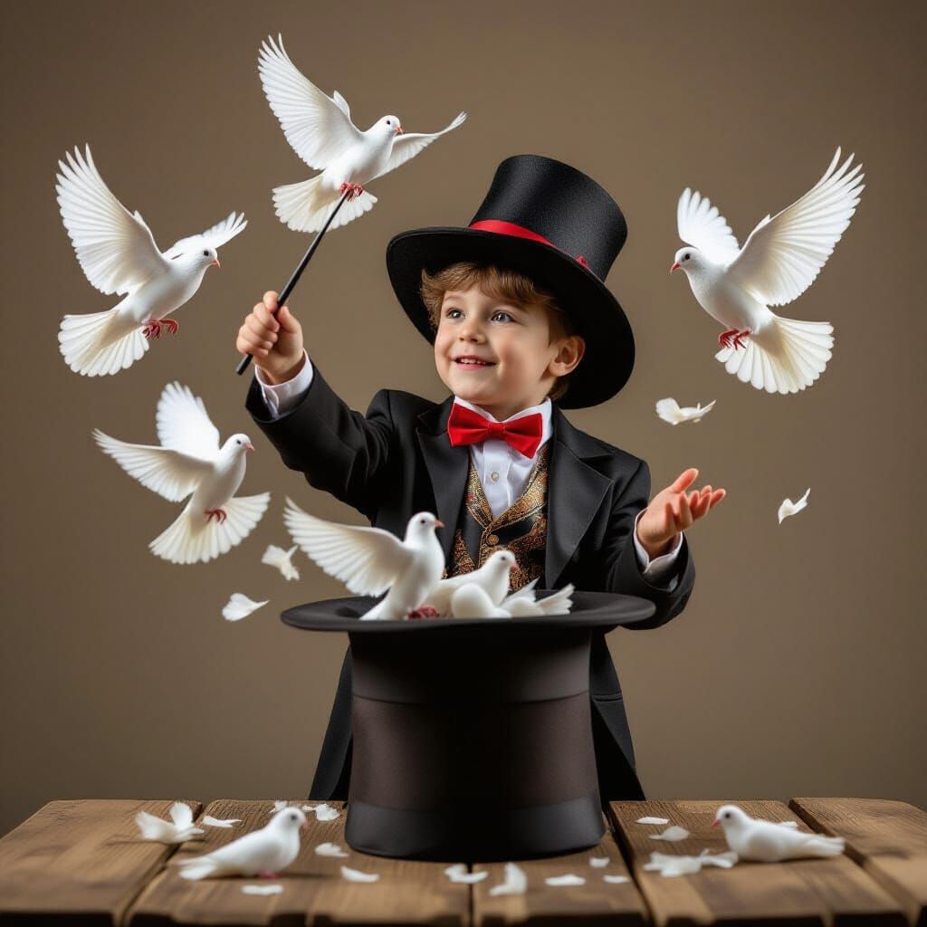 Magician Kid Makes Doves Fly From Hat