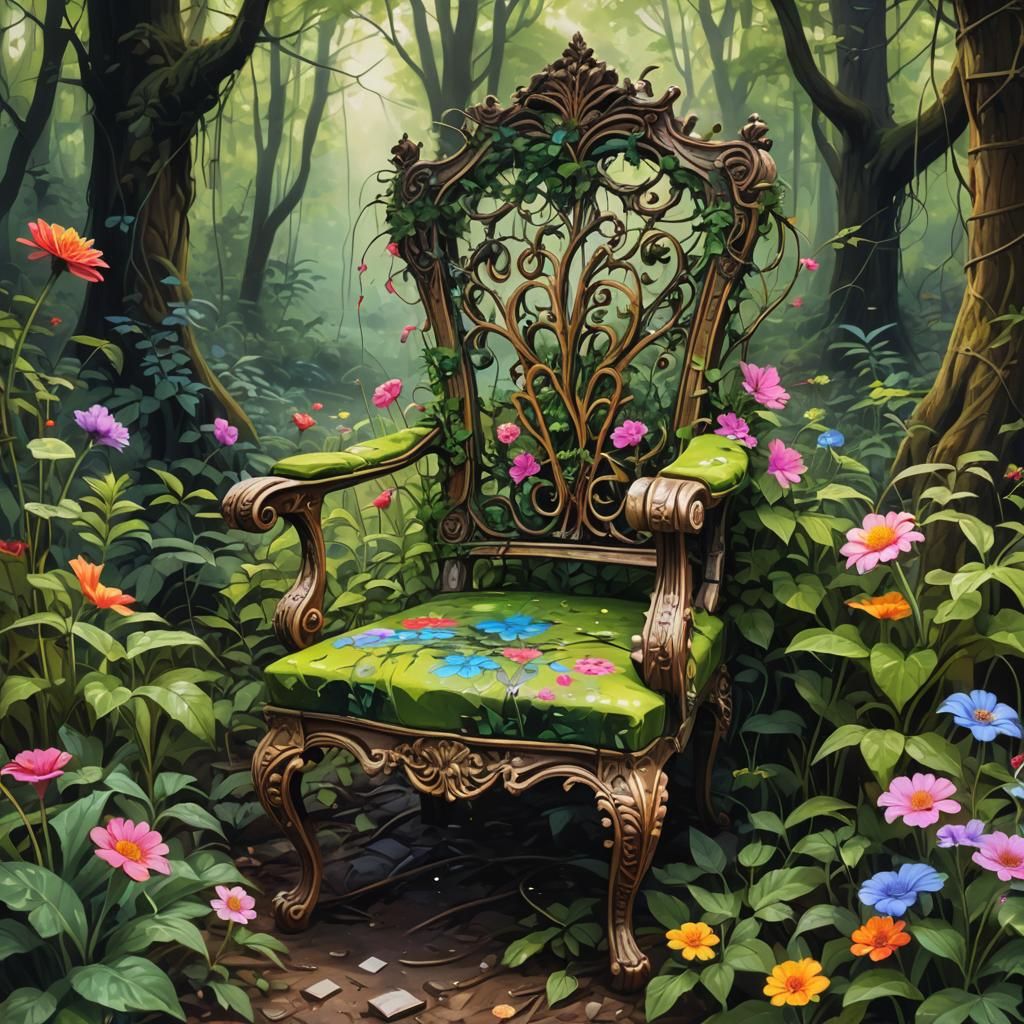 Overgrown Antique Chair in Graffiti Art Style