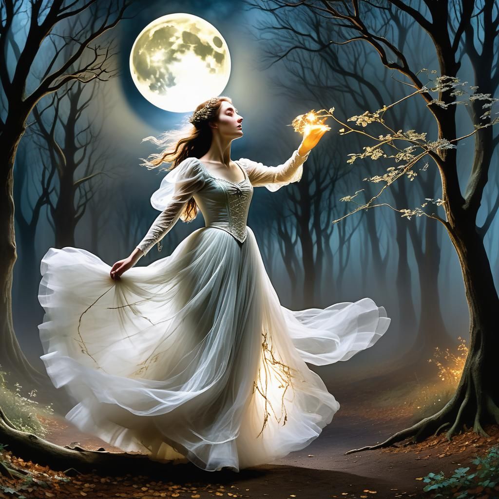 Medieval Dance Under Moonlight in Sepia Tones