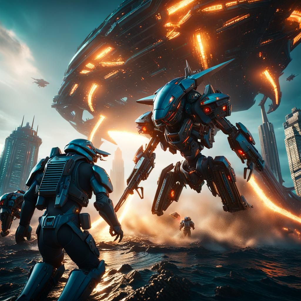 Futuristic Marines Fight Aliens in a Sci-Fi Ocean