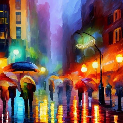 Vibrant City Nightscape in Impressionistic Style