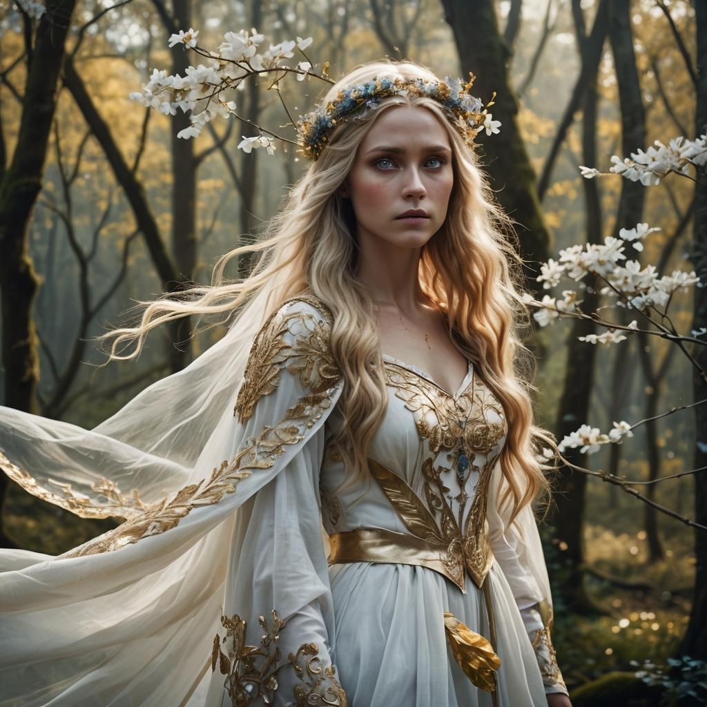 Elegant Elf Princess in Golden Forest