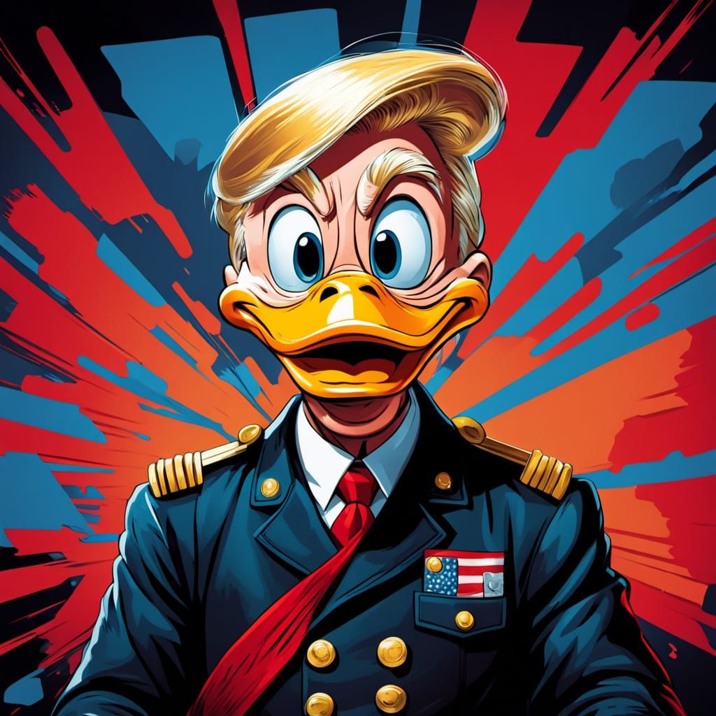Donald Trump as Donald Duck in Comic Book Style Military Uni...