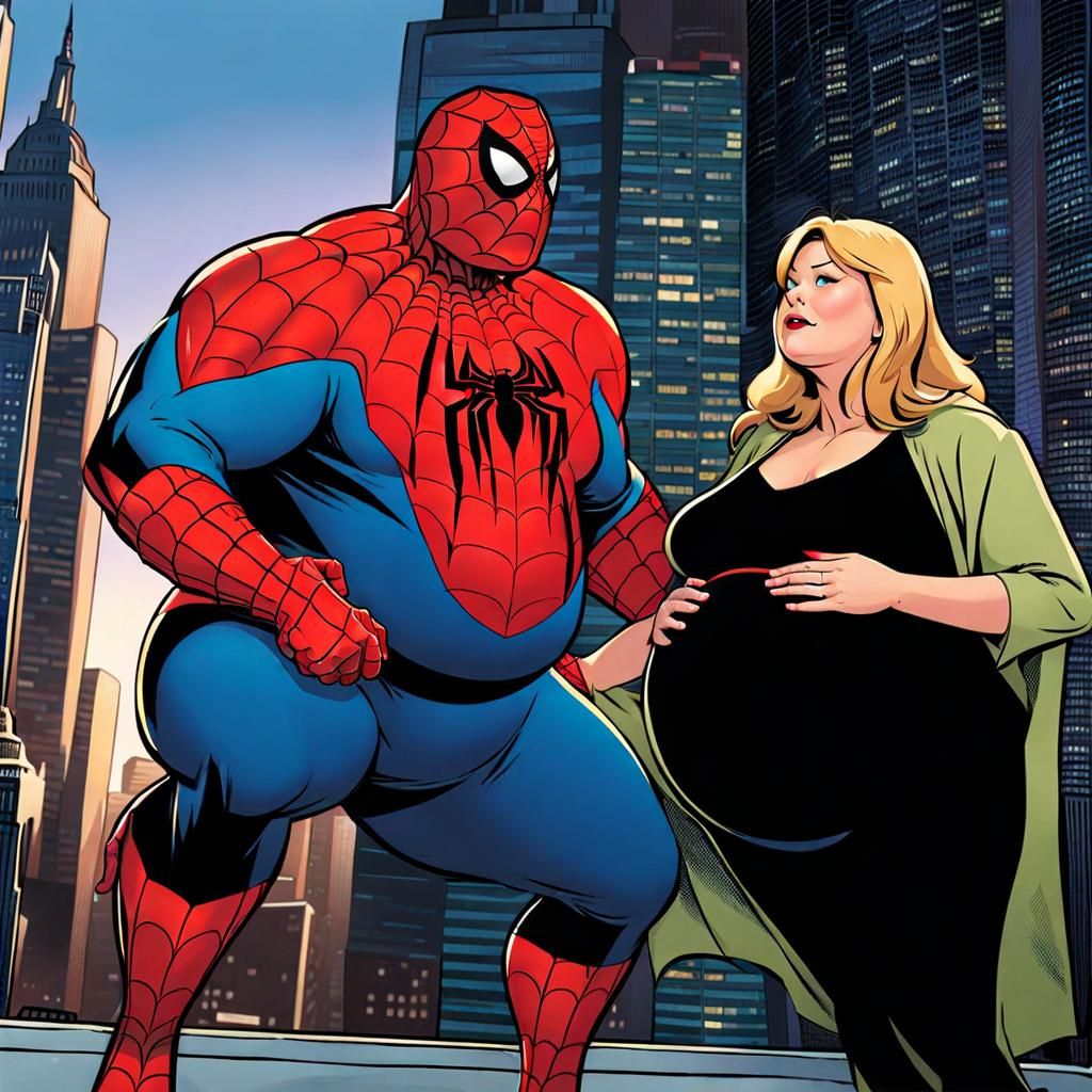 Humorous AI Rendition: Pregnant, Fat Spider-Man