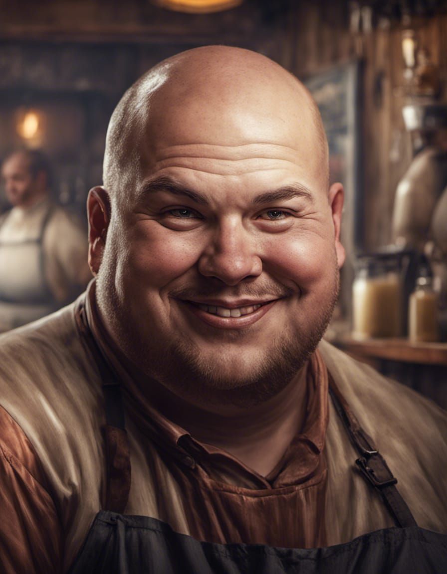 Jolly Innkeeper with Rosy Cheeks in Tavern