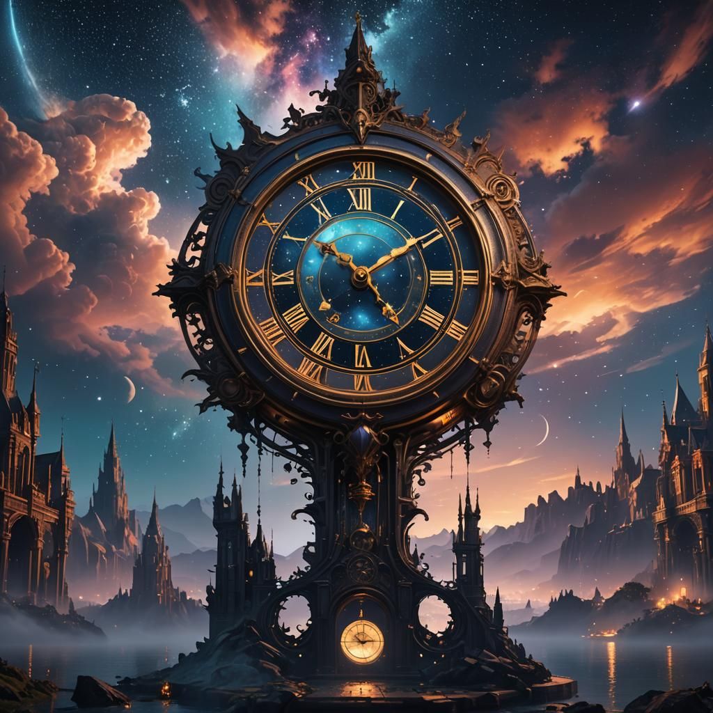 Night Sky Clock in Detailed Matte Painting