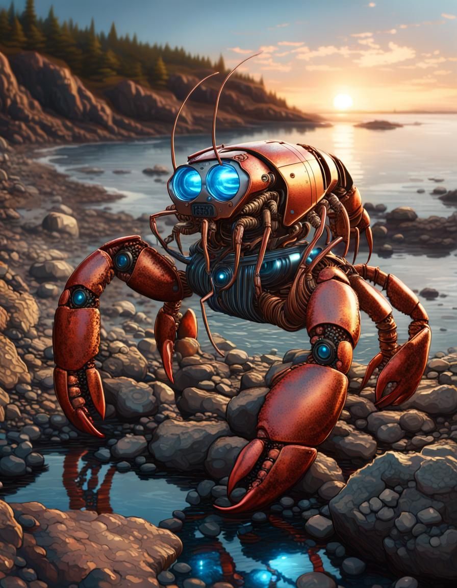 Lobster Robot Concept Art on Rocky Beach