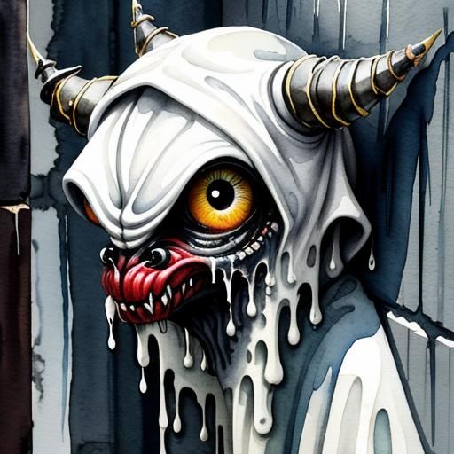 Mischievous Monster Peeks Out: Dripping Watercolor Art