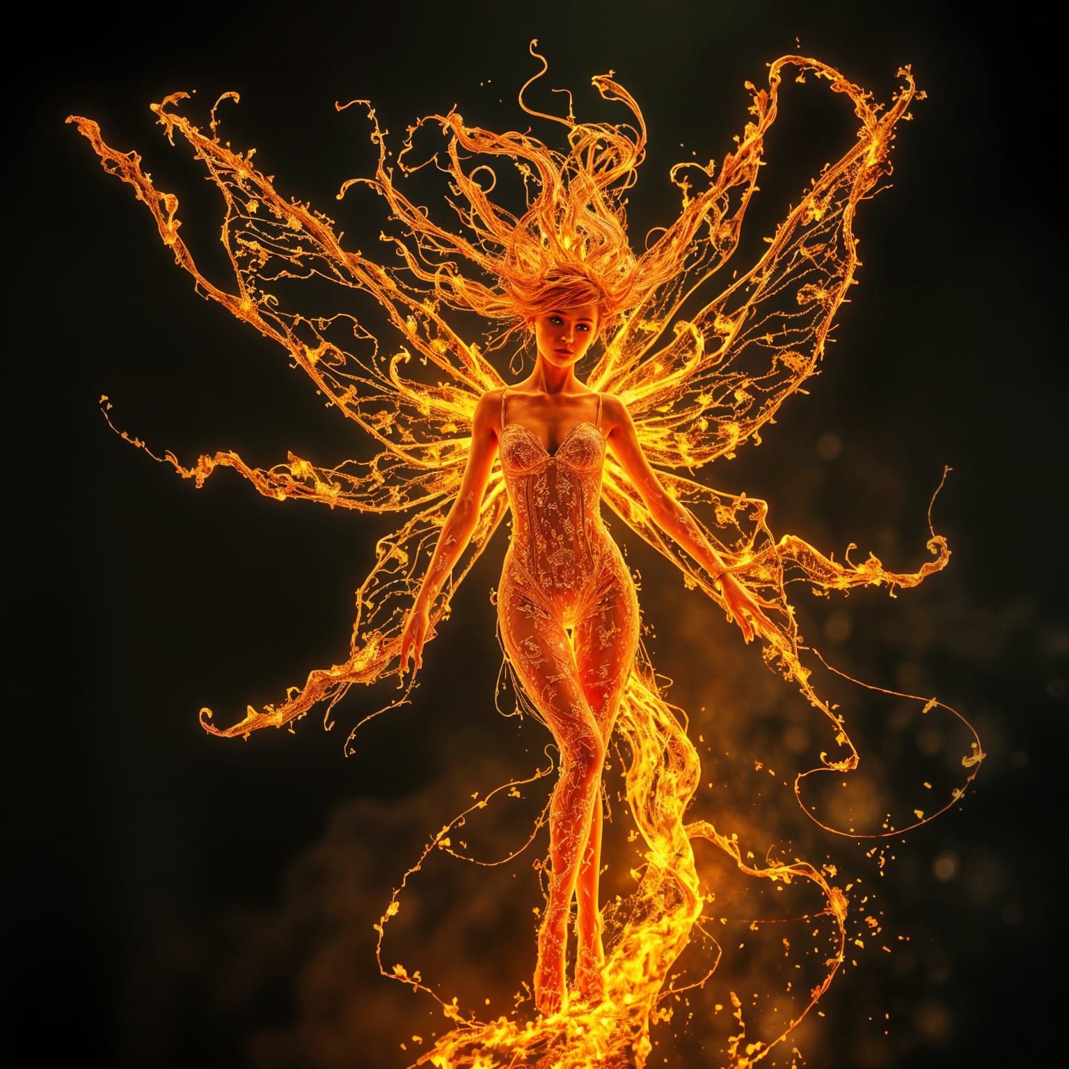 Fiery Fairy in Hyperrealistic Detail