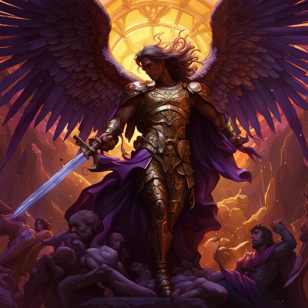 Archangel Michael Defeats Devil: Dark Fantasy Art