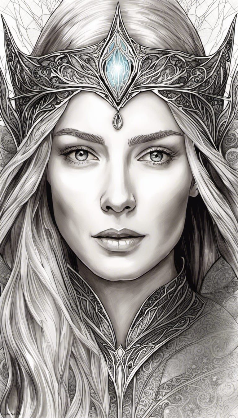 Sketch portrait on collage of lady Galadriel v.1