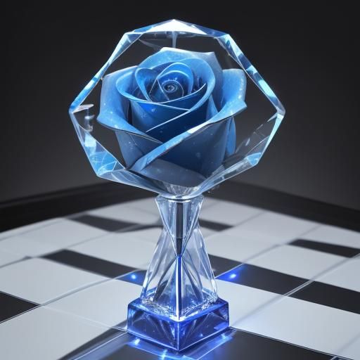 Electric Blue Crystal Rose on Chessboard