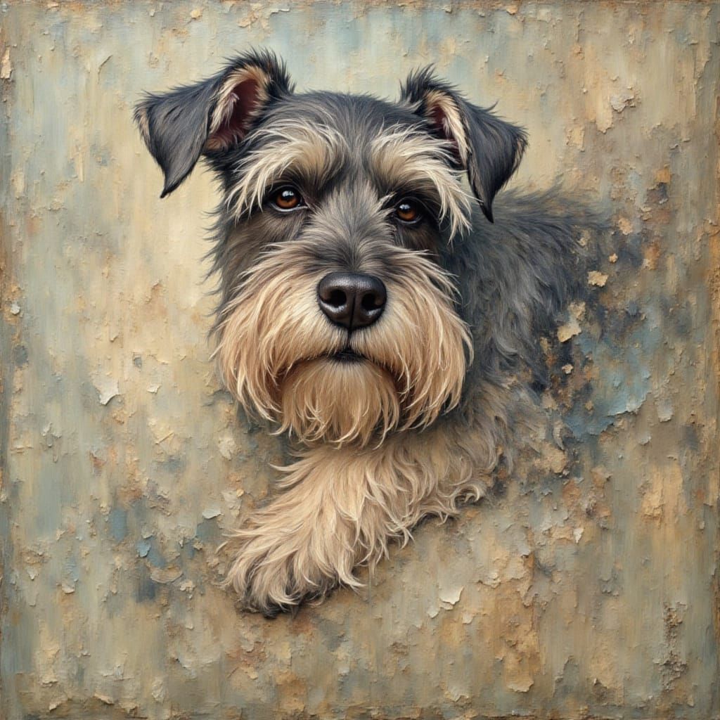 Miniature Schnauzer Portrait in Brushed Oil Style
