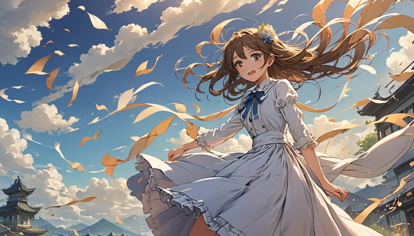 Anime Style Girl in Flowing Dress