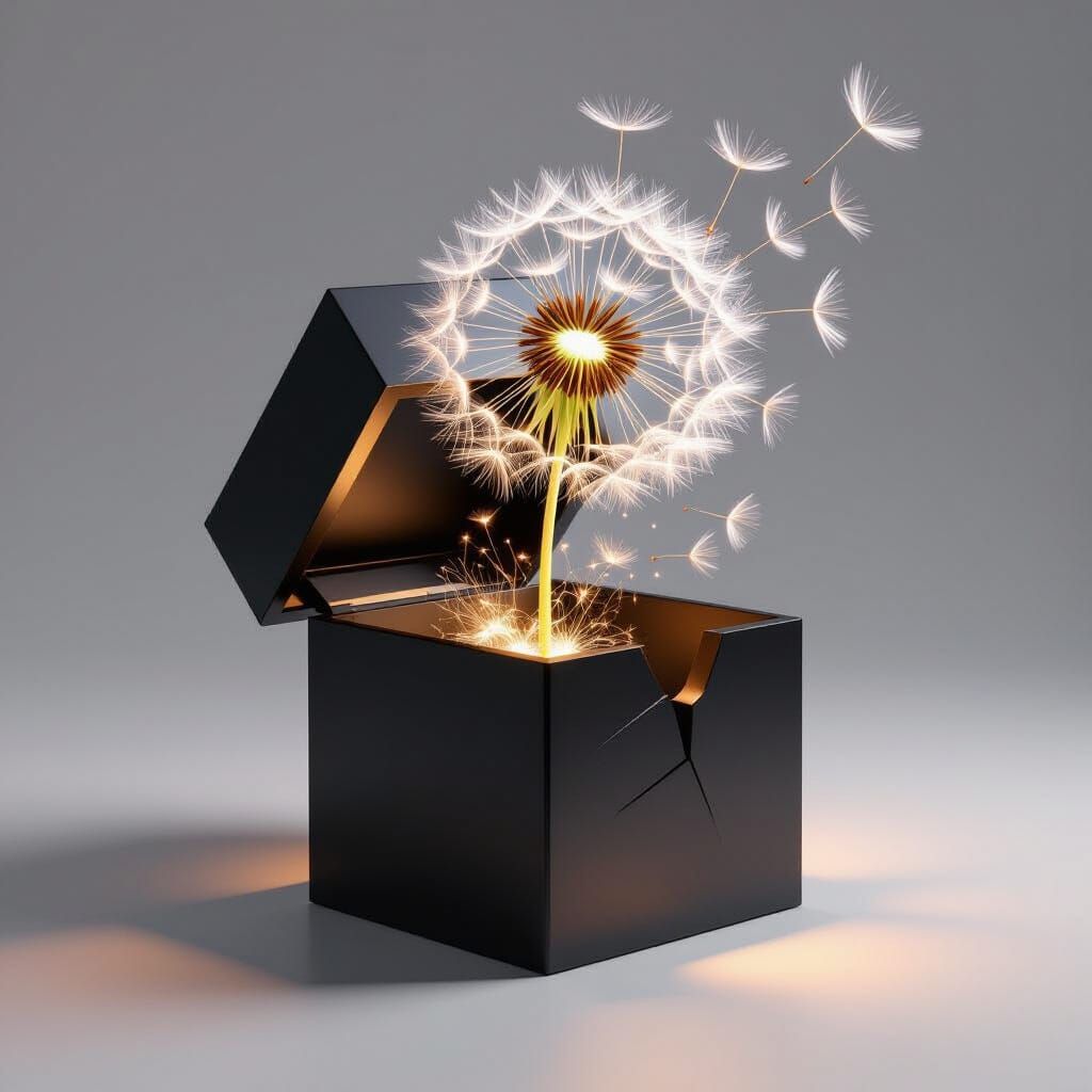 Geometric Cube Cracked Open Revealing Light