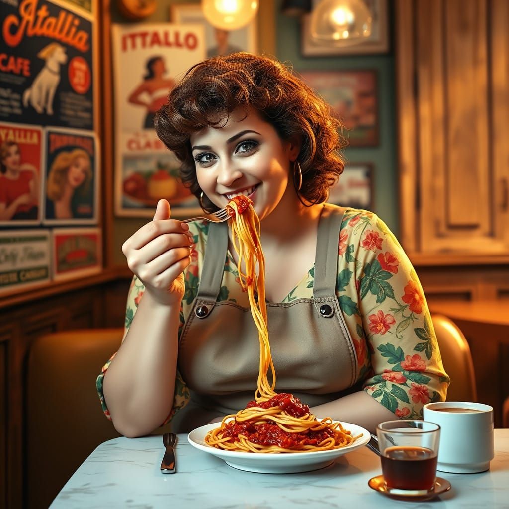 Warm Italian Woman Enjoying Cozy Cafe Moment