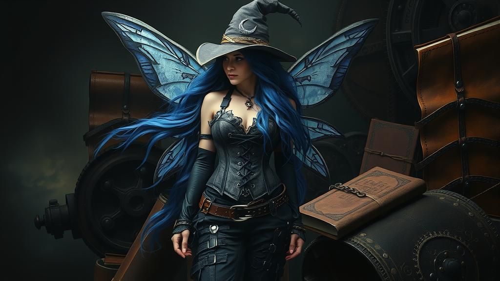 Steampunk Amethyst Fairy with Clockwork and Leather