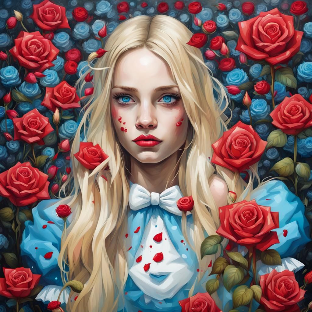 Alice in Wonderland Graffiti Art in Rose Garden