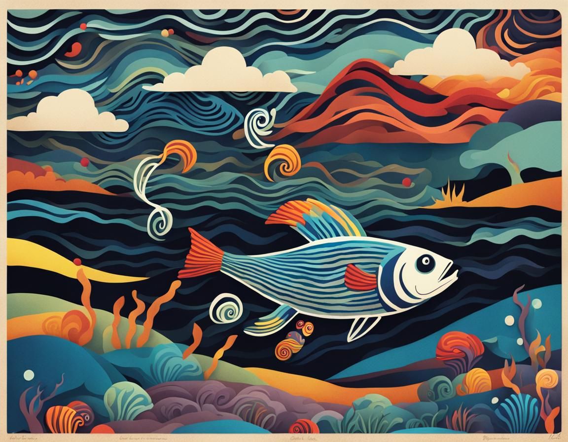 Whimsical Papercut Fish Tornado in the Desert