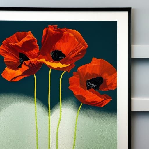 Hyperrealistic Red Poppies on White Wall