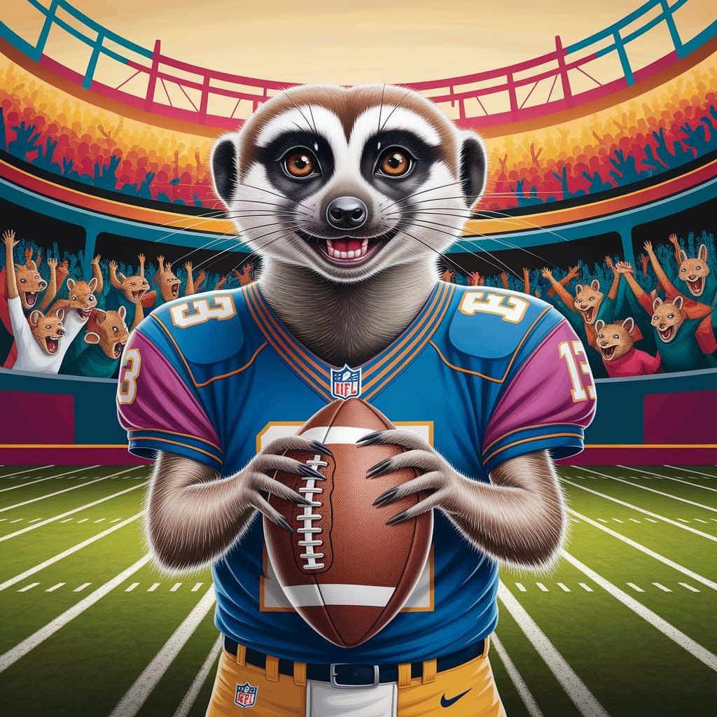 Meerkat Football Star in Gouache Painting