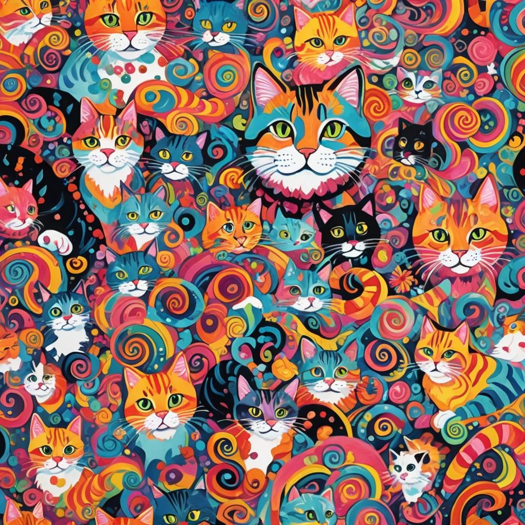 Cats in a Gouache Candyland Wonderland