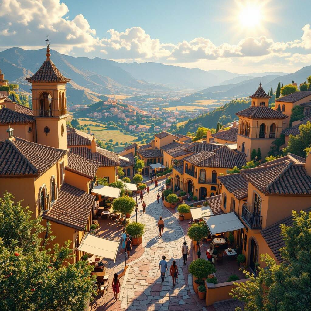 Sunny Andalusia Aerial View: Matte Painting