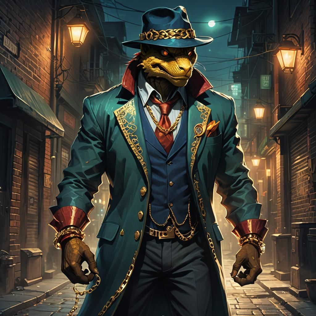 Gangster Charmeleon Concept Art in Fantasy Style