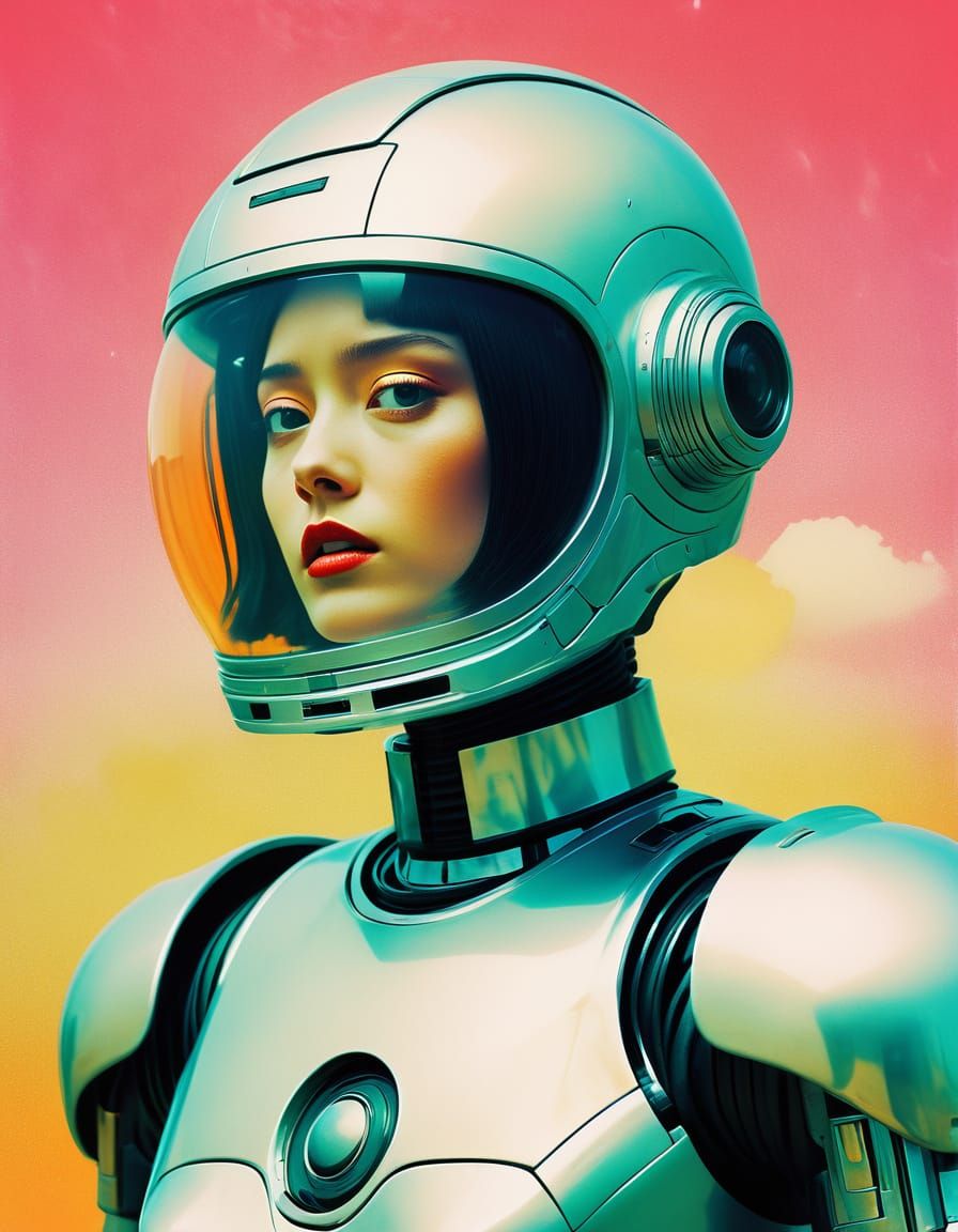 Cyborg Battle in a Whimsical Retro Film World