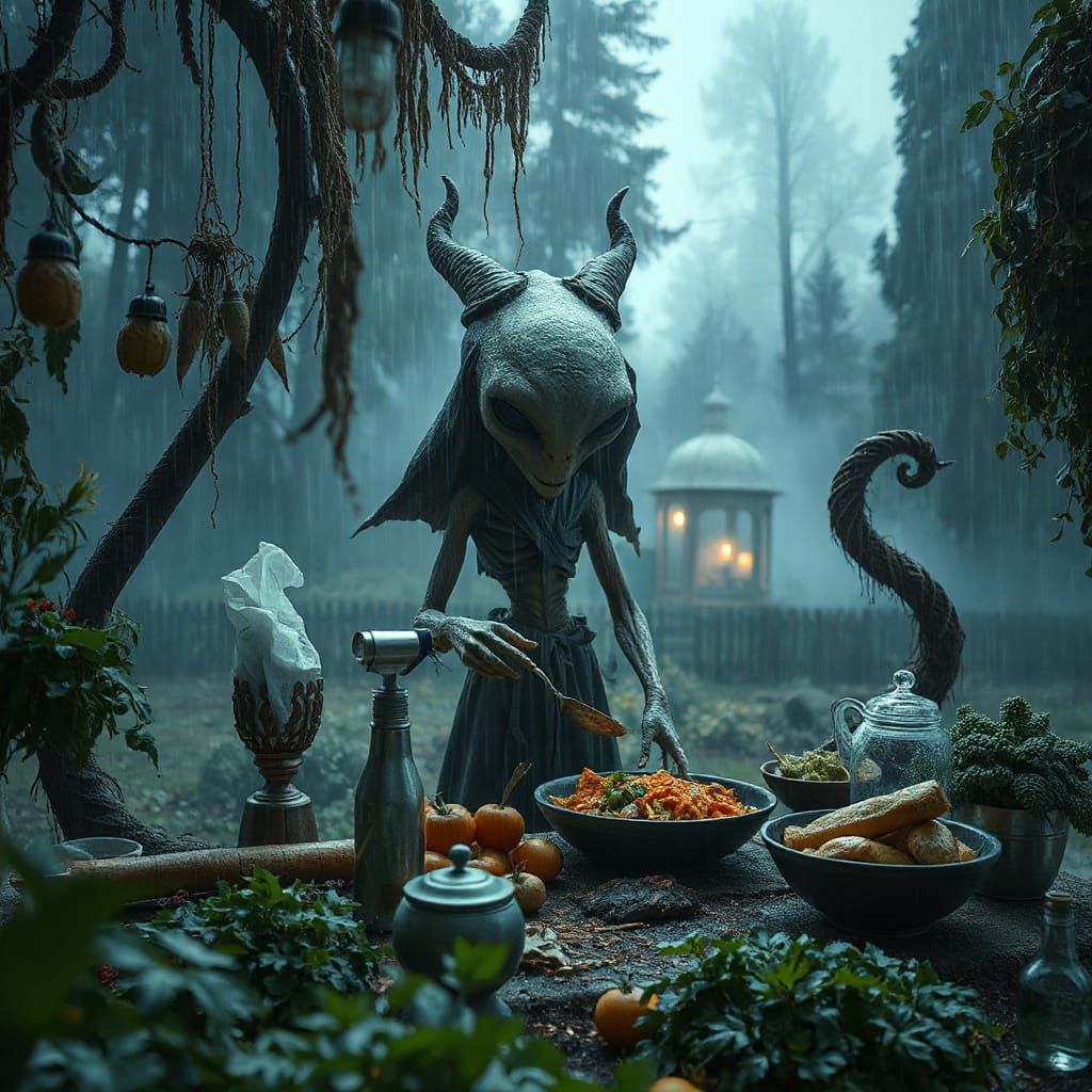 Ethereal Alien Meal in Misty Garden