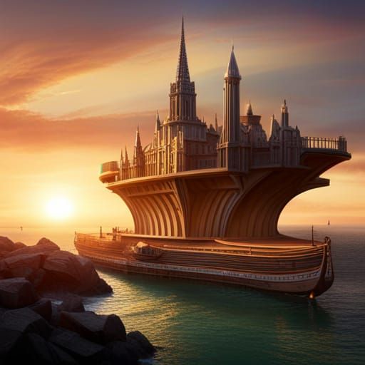 Noah's Ark Ver #2 , build ark, animals inside, city centre including place of worship on top