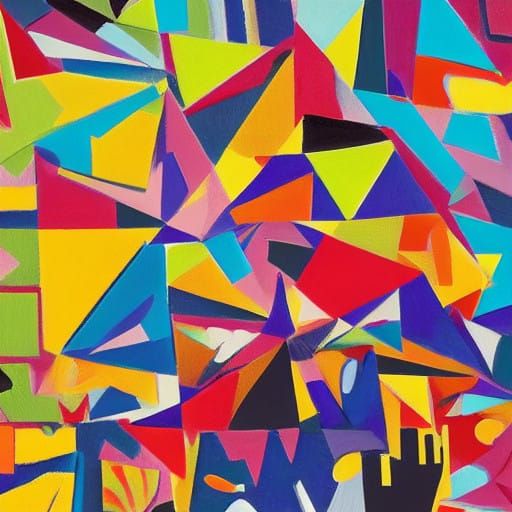 Vibrant Neo-Cubist Hand Puppet in a Powerful Fist