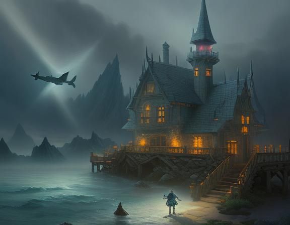 Ethereal Shark Folk in Misty Fantasy Setting