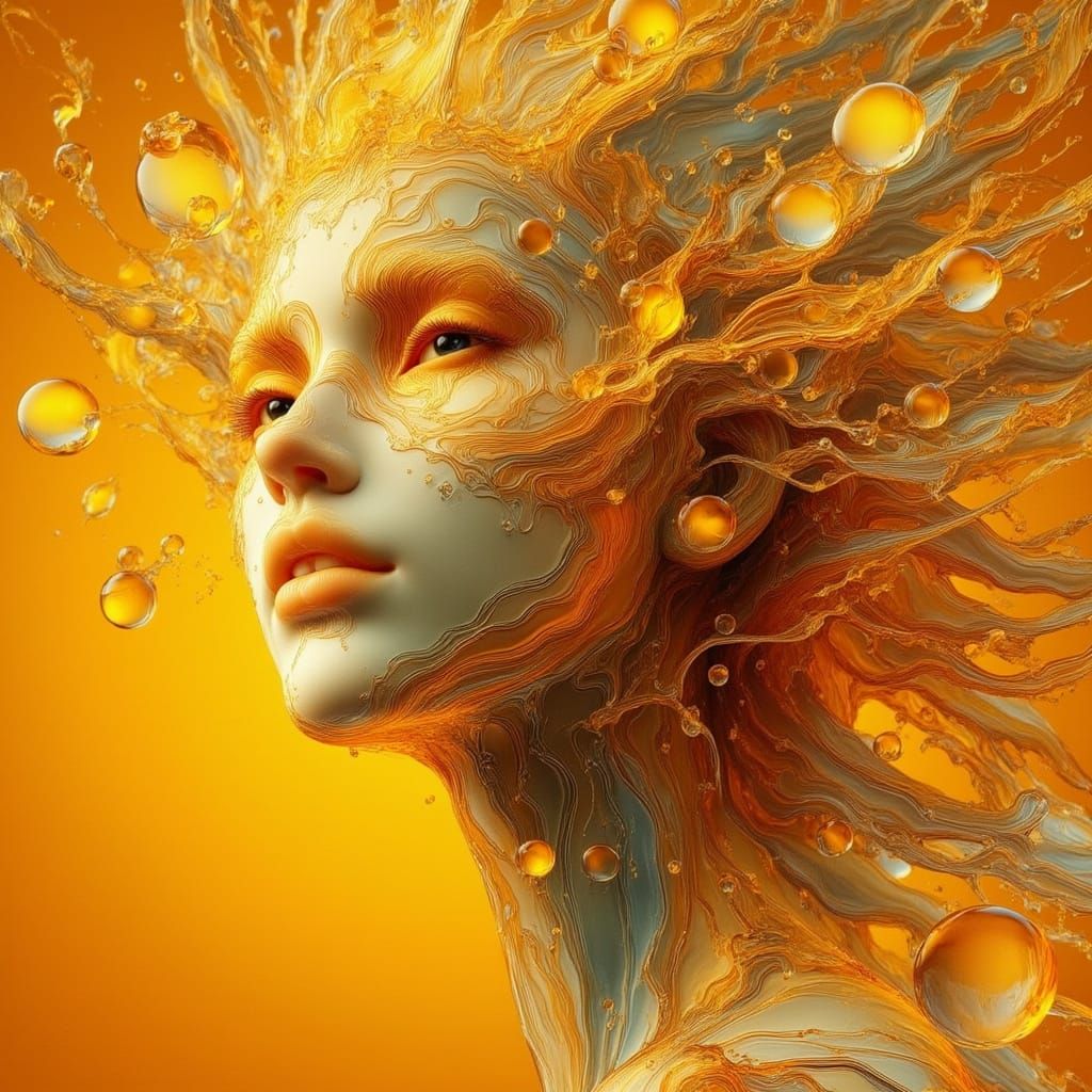 Surreal Cyber Woman in Yellow-Orange Gradient Art