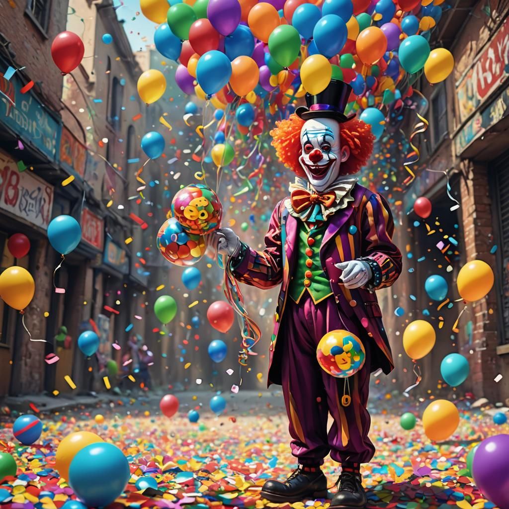 Clown Holding Lottery Numbers in Graffiti Art Style