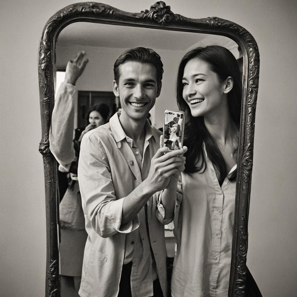 Intriguing Reflection: A Tempting Smile Captured in Mirror