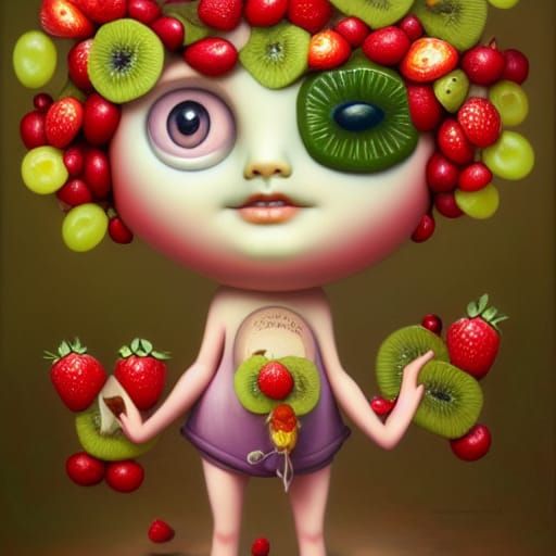 Whimsical Fruit Character in Digital Art Style