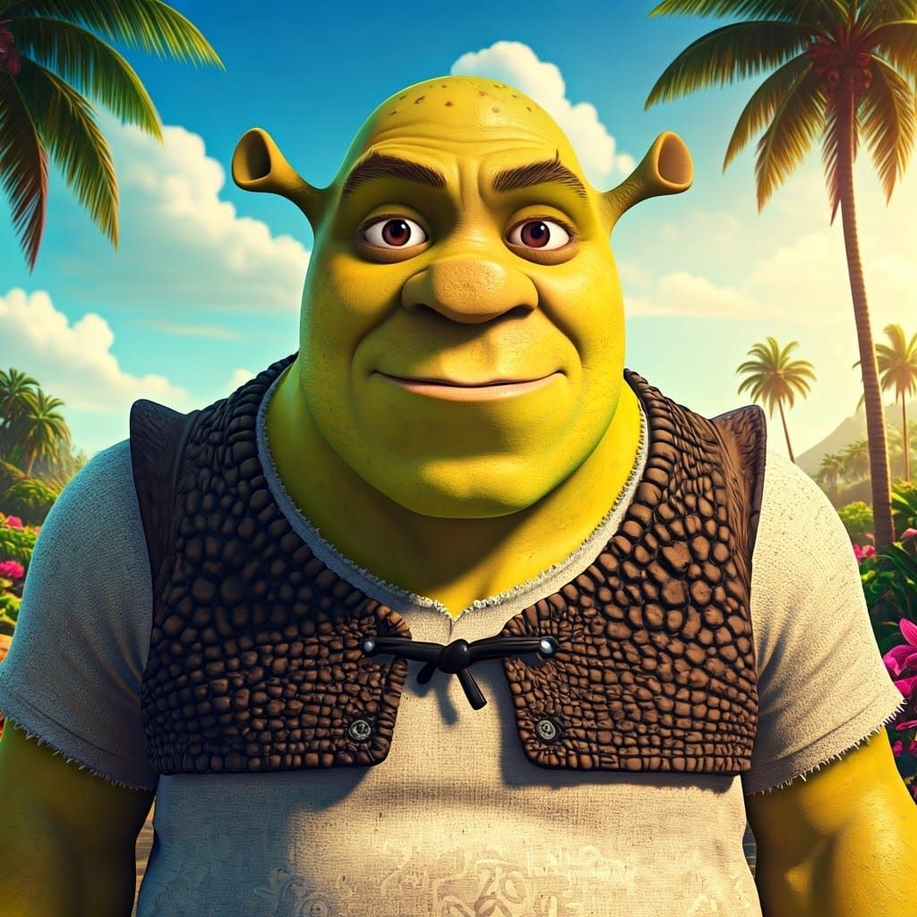 Shrek and Gru Mashup in Tropical Paradise