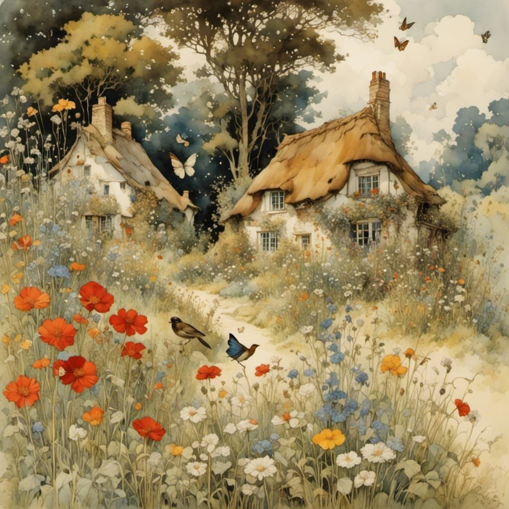 Idyllic Cottage Garden Illustration